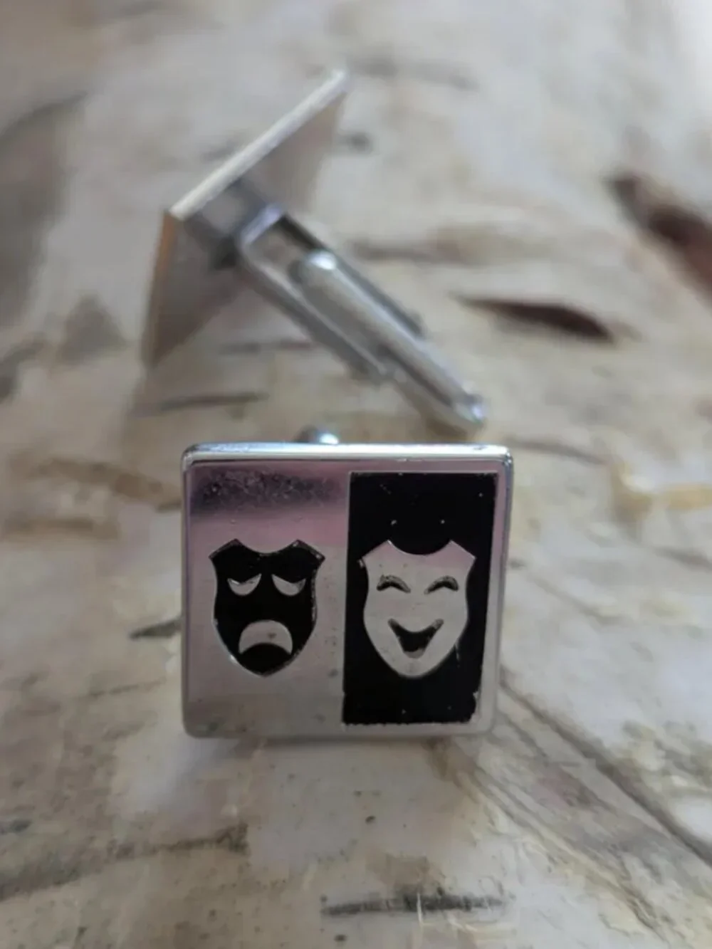 Vintage SWANK Cufflinks: 1960s Comedy Tragedy Masks, Silver Tone